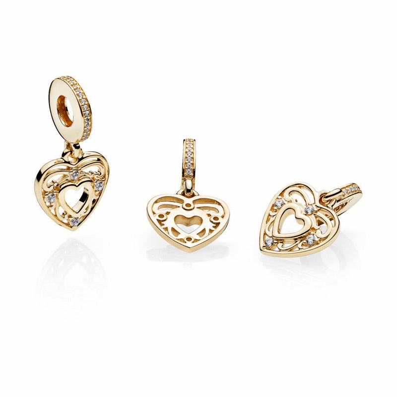 Pandora Romantic Heart Dangle Charm Outlet NZ, 14k Gold (327415-UIC)